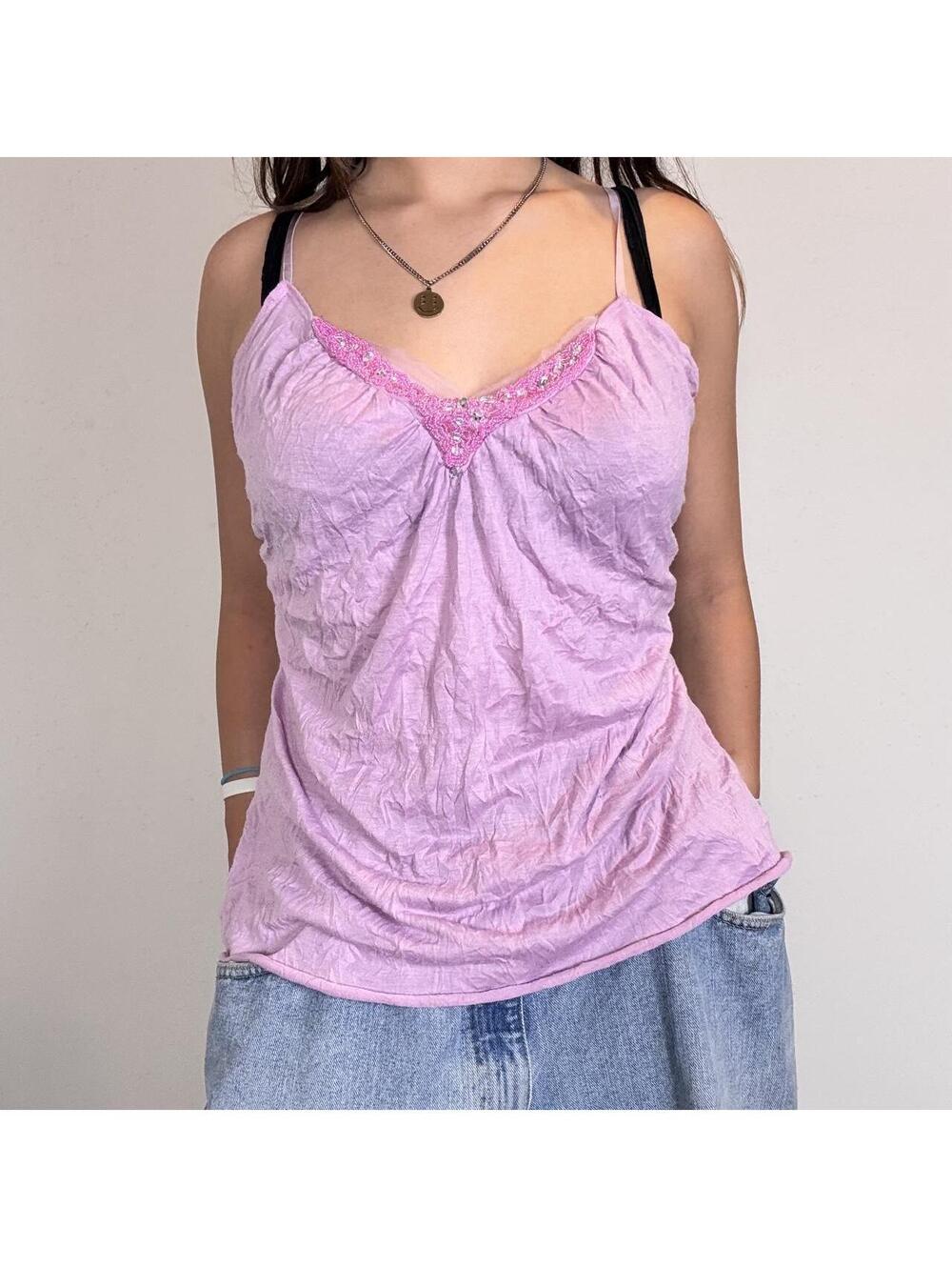 Y2K fairycore pinkish-purple flowy beaded tank top/ cami Ricki’s XL runs smaller